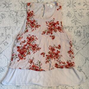 miami White Layered Camisole with Red Floral Print